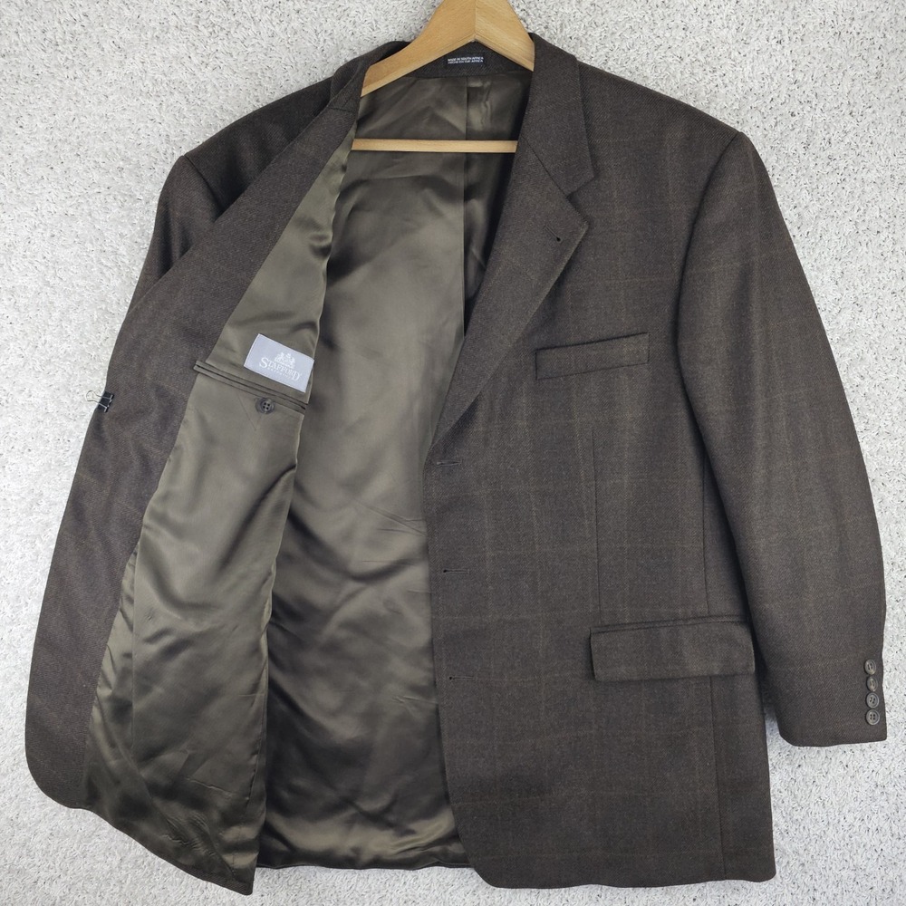 Vintage Stafford Windowpane Sport Coat Blazer Sz 46R Wool Cashmere Three Button